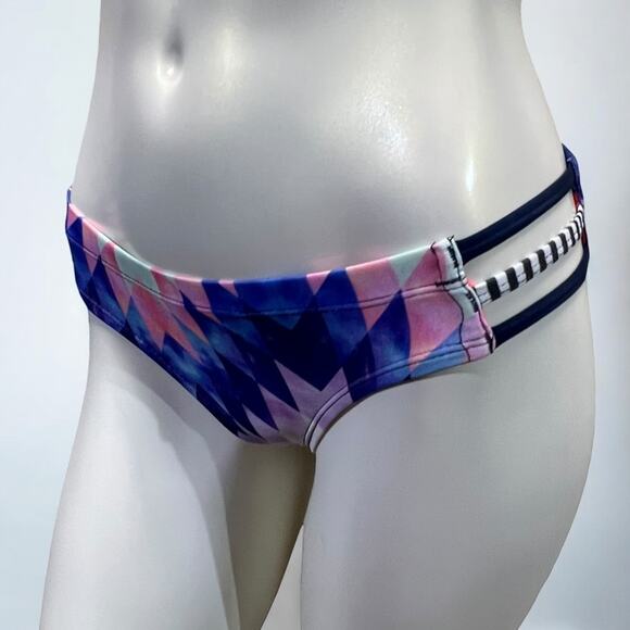 DOLFIN XS Geometric Print Bikini Bottom Pink Navy Blue Striped Swimwear Athletic - Picture 1 of 16